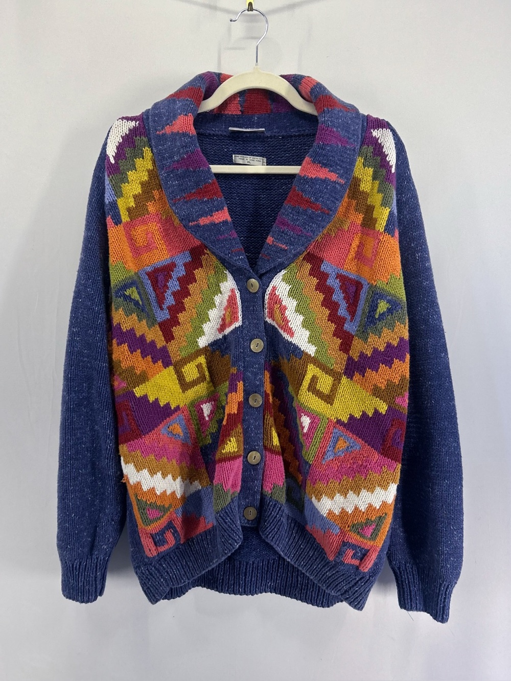Vintage 80s/90s Nordstrom Hand framed 100% cotton abstract geometric cardigan XL